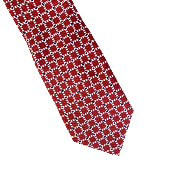 Ralph Lauren Chaps Tie Red White Graphic 3" Wide Silk Business Accessory - Picture 1 of 6